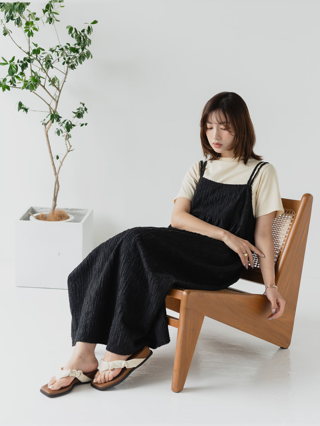 crinkle texture cami dress