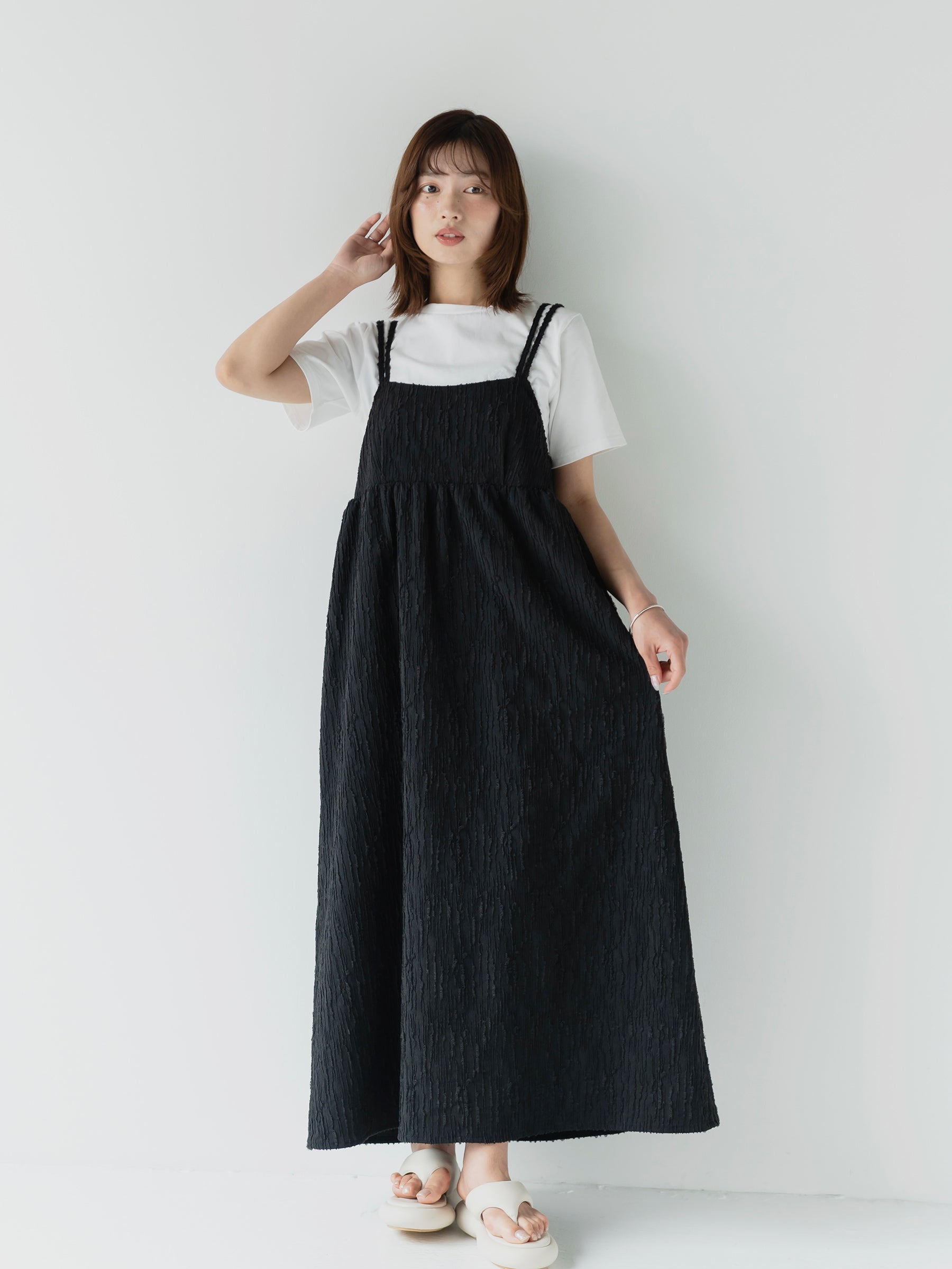 crinkle texture cami dress