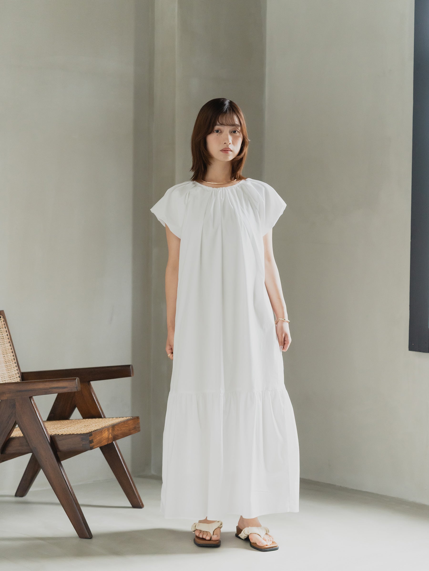 Back Ribbon Frill Sleeve Dress