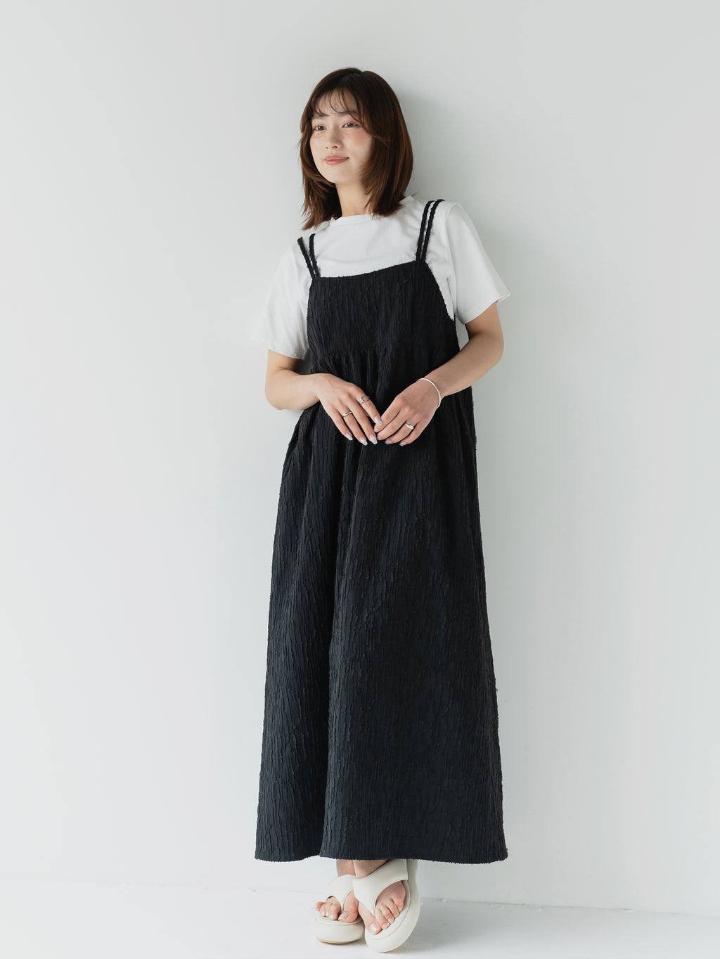 crinkle texture cami dress