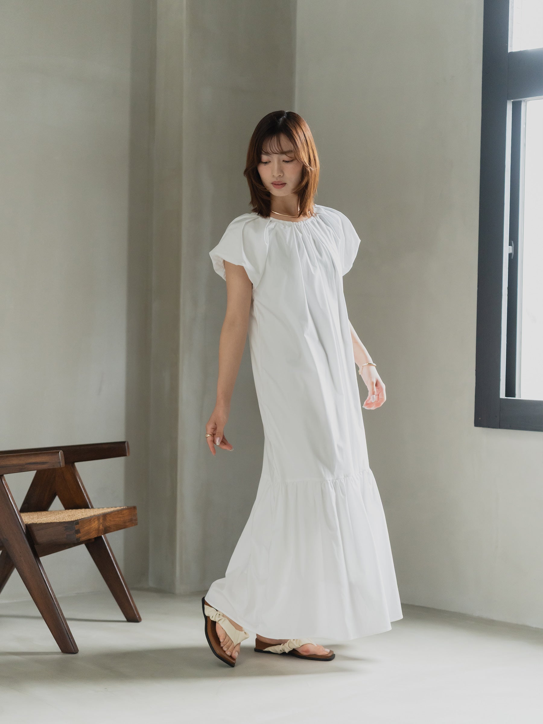 Back Ribbon Frill Sleeve Dress