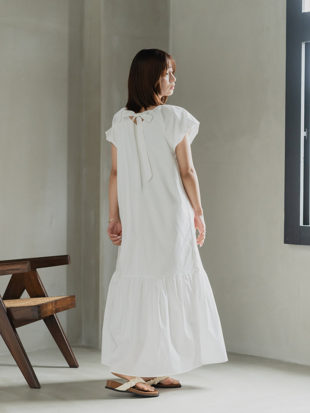Back Ribbon Frill Sleeve Dress