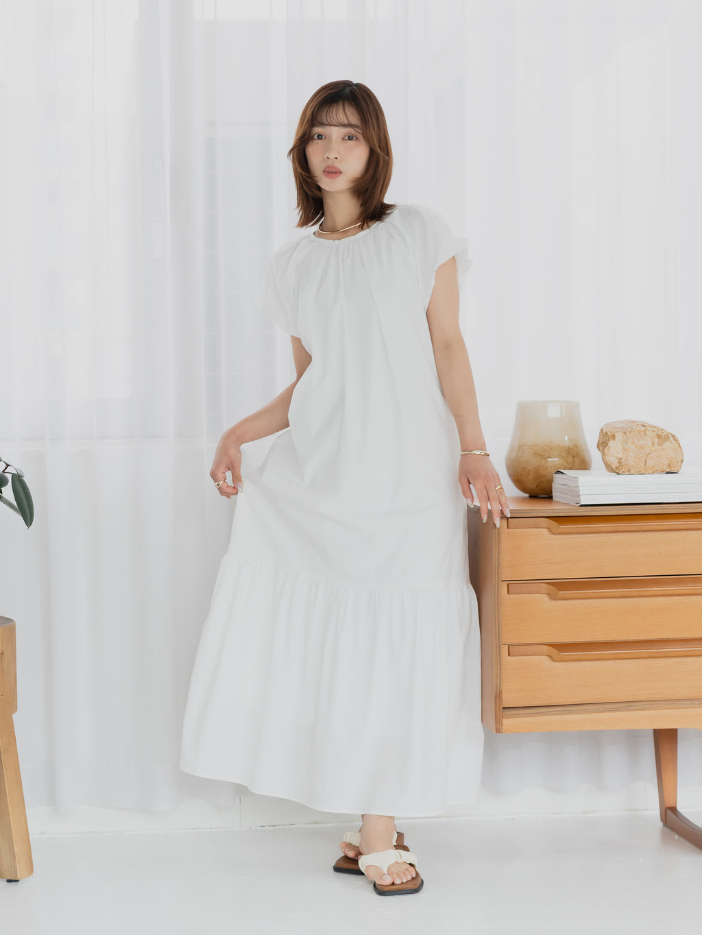 Back Ribbon Frill Sleeve Dress
