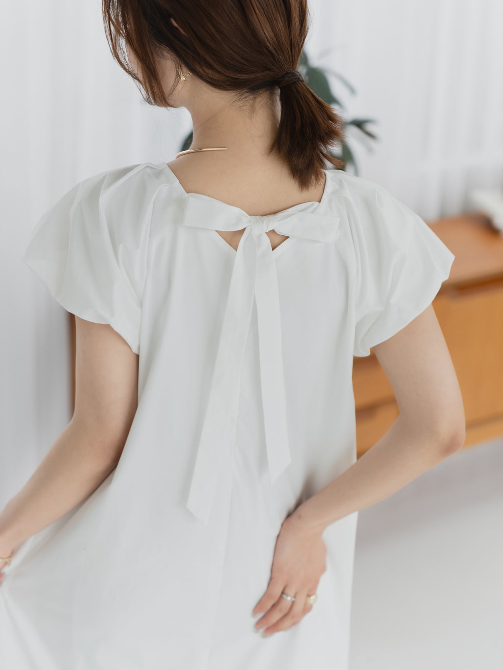 Back Ribbon Frill Sleeve Dress