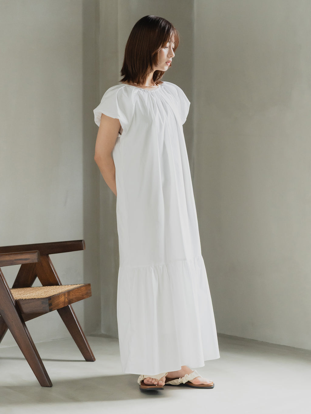 Back Ribbon Frill Sleeve Dress