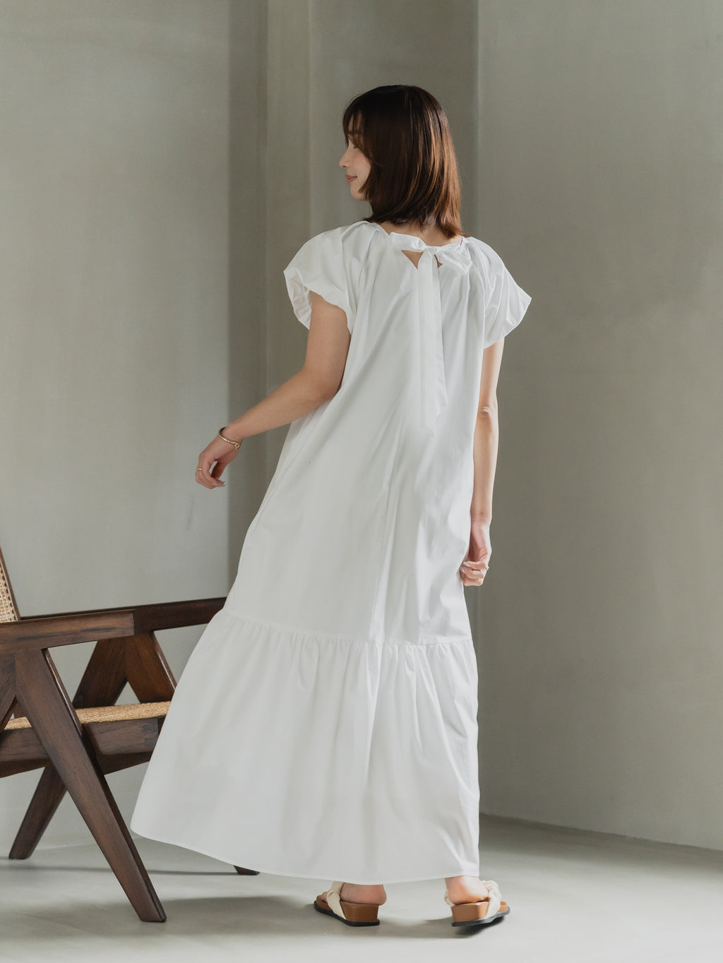 Back Ribbon Frill Sleeve Dress