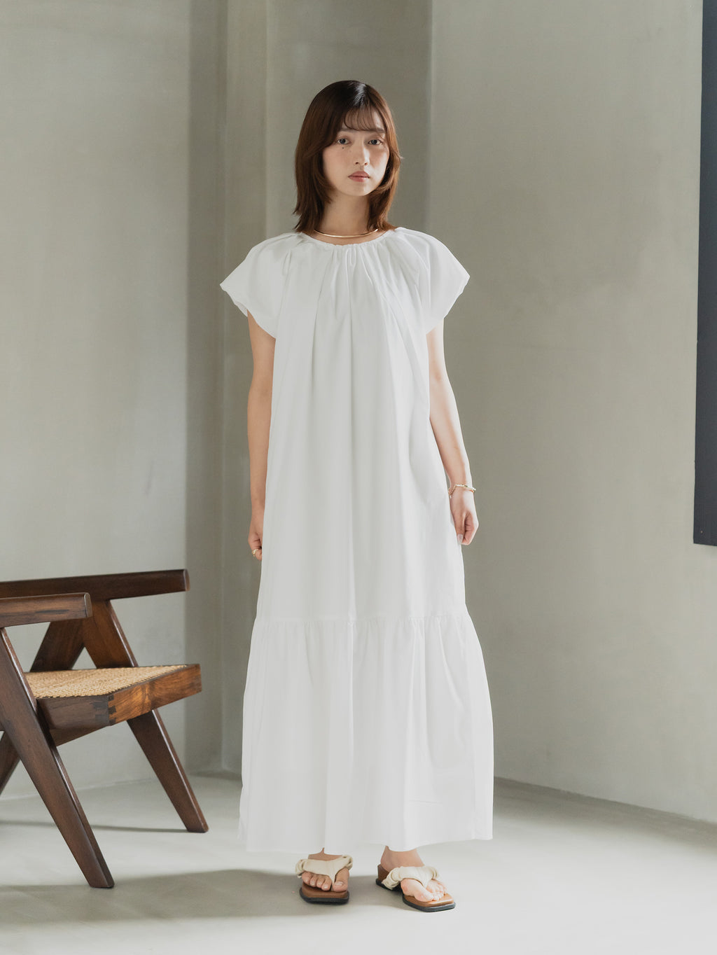Back Ribbon Frill Sleeve Dress