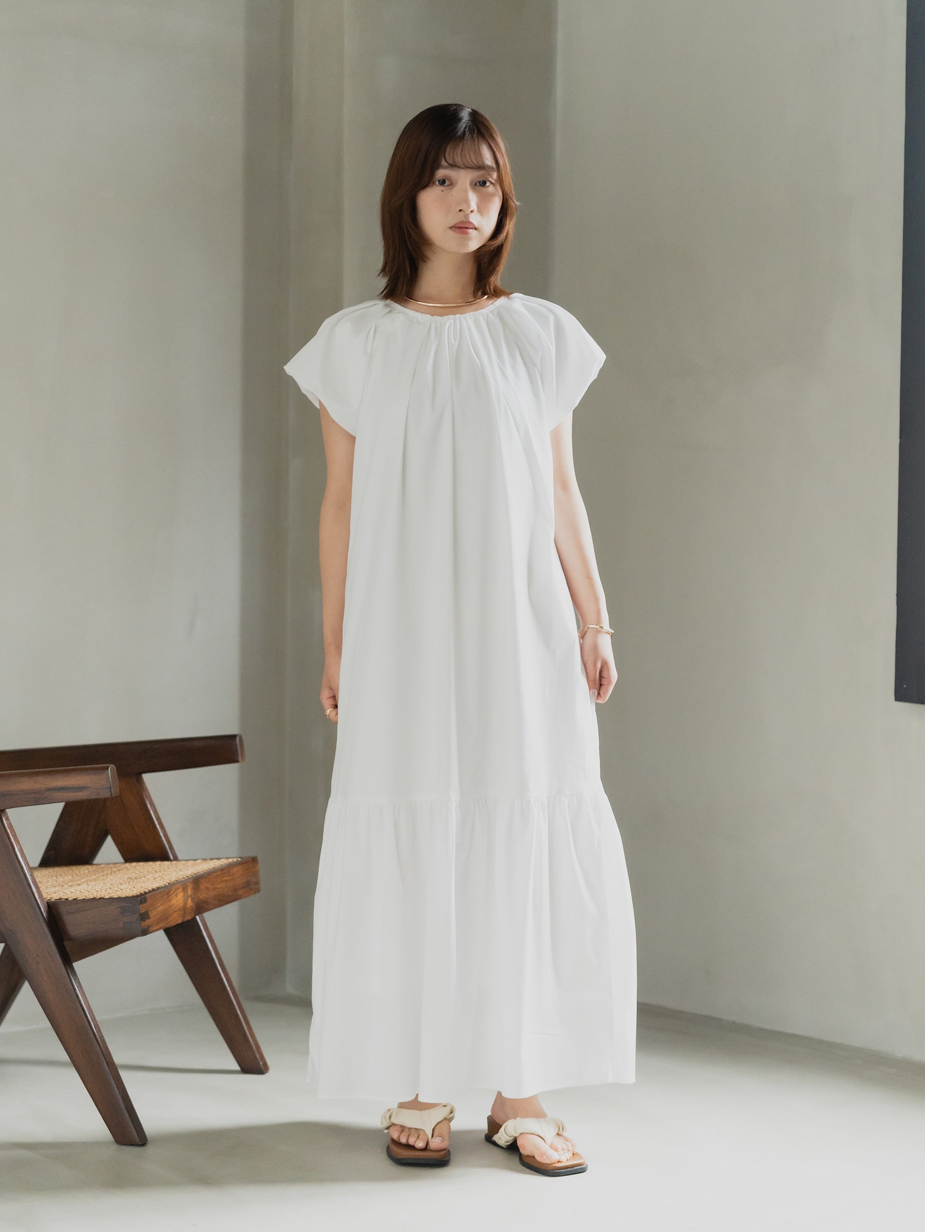 Back Ribbon Frill Sleeve Dress
