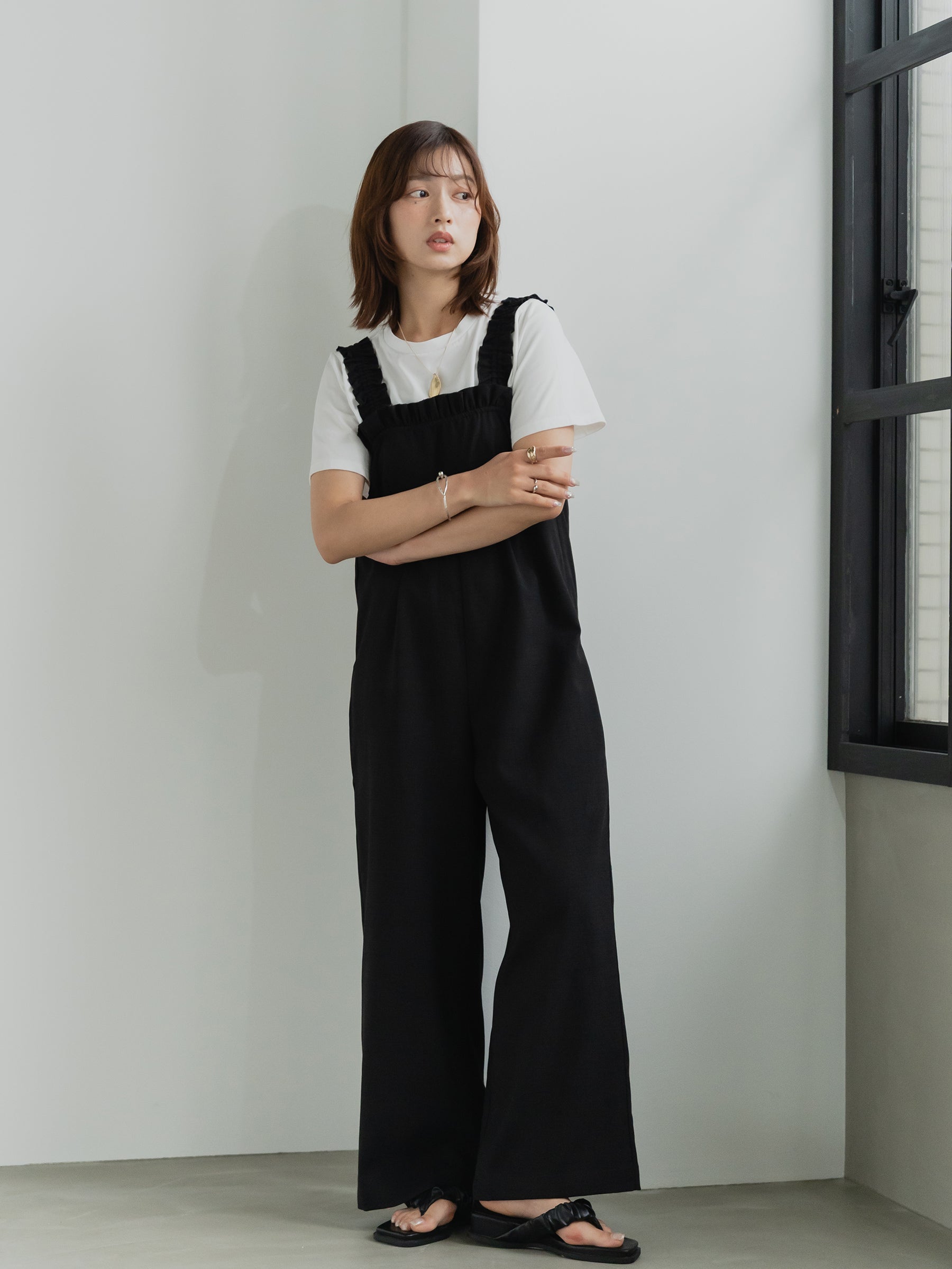 Frill Strap Wide Leg Salopette