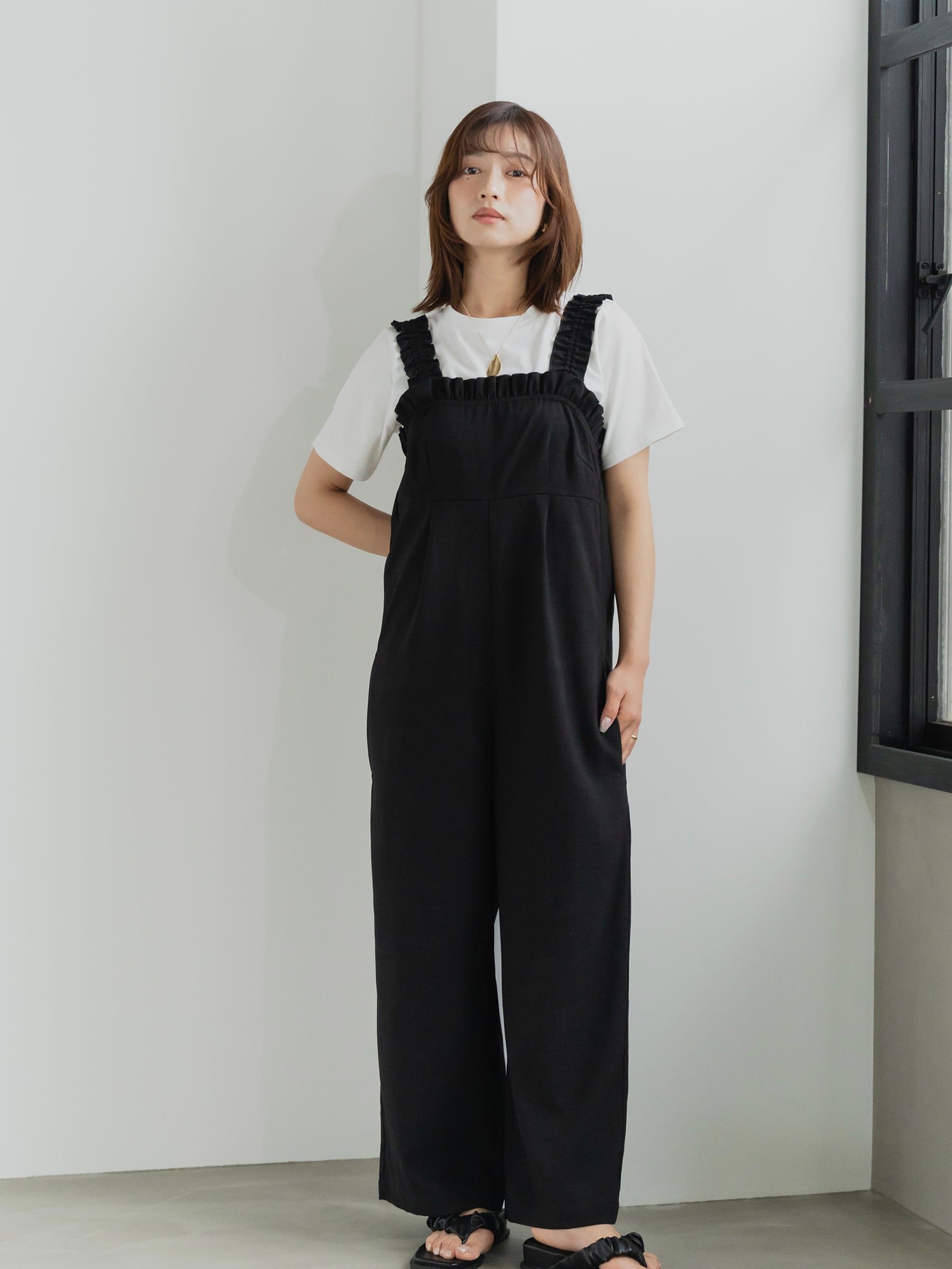 Frill Strap Wide Leg Salopette