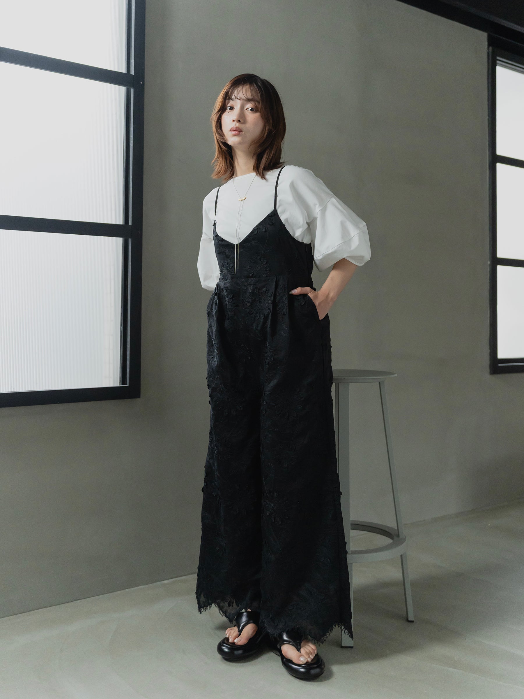 Floral Embroidered Wide Leg Salopette